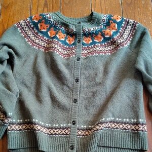 Kiel James Patrick Green Cardigan with Orange and Brown Accents